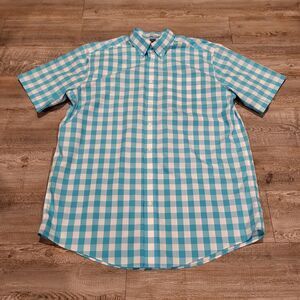 LL Bean Traditional Fit Gingham Button Up Short Sleeve Shirt Mens Large Tall
